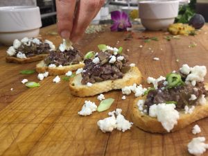 Olive Tapenade Crostini Topped with Feta Cheese