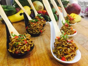 Sesame Noodle Twirls Served in Asian Spoons