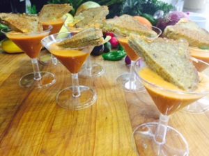 Tomato Bisque Shooter Topped with Mini Grilled Cheese