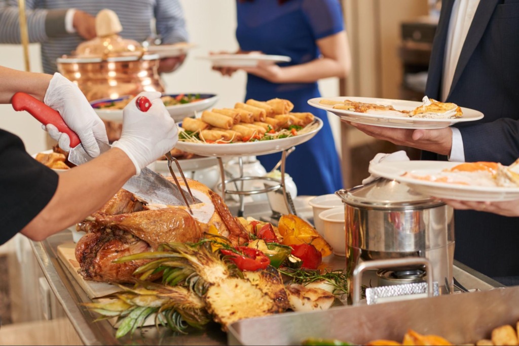 Turkey carving station in a buffet line